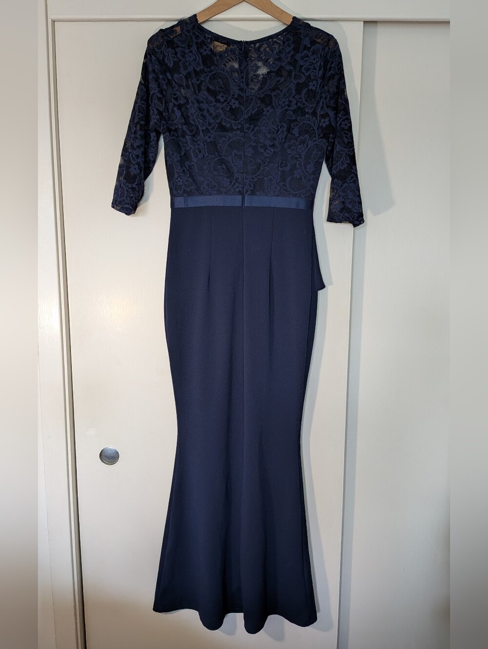 MISSMAY Women's Navy Floral Lace Half Sleeve Evening Party Ruffle Formal Long - Picture 2 of 9